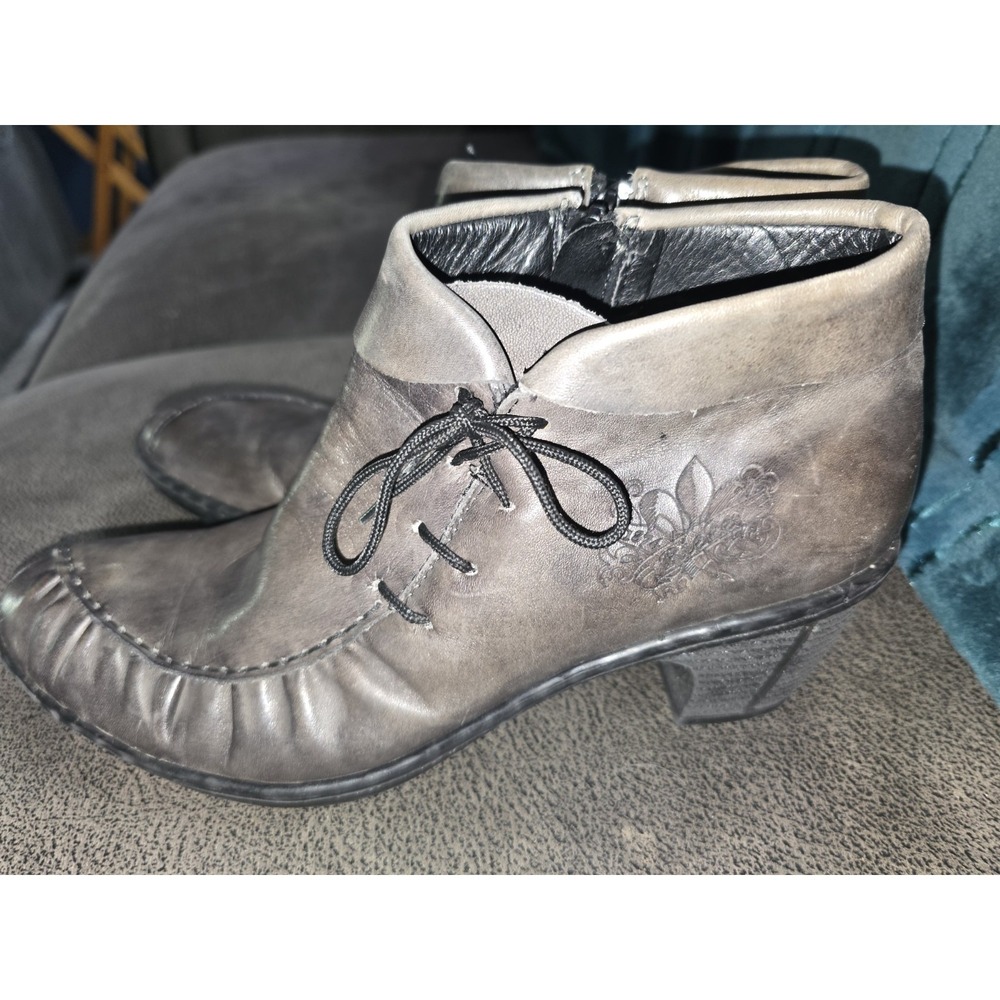 Rieker Boots Womens 41/8.5 Rebecca Ankle Bootie‎ Gray Leather Block Heel